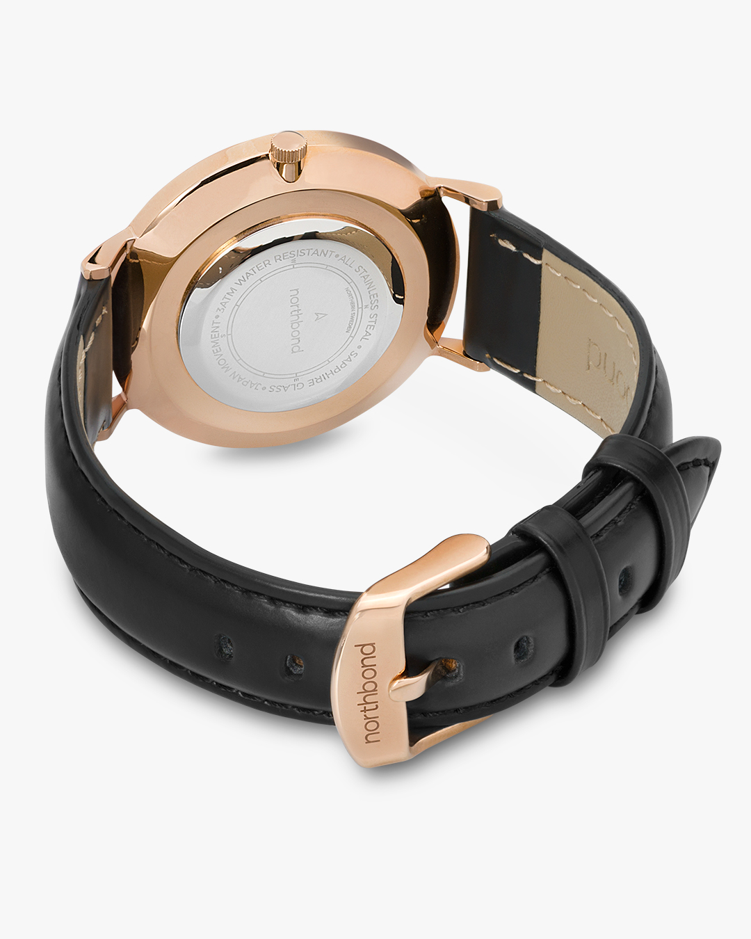 noir watch rose gold black leather